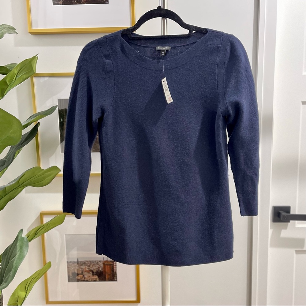 Talbots Navy Sweater with 3/4 Sleeves